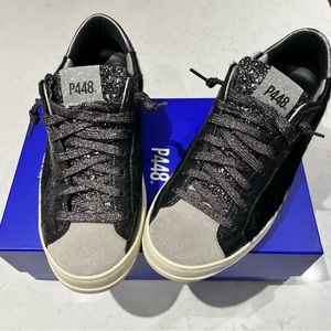 P448 low tops black calfskin, glitter. Hardly worn